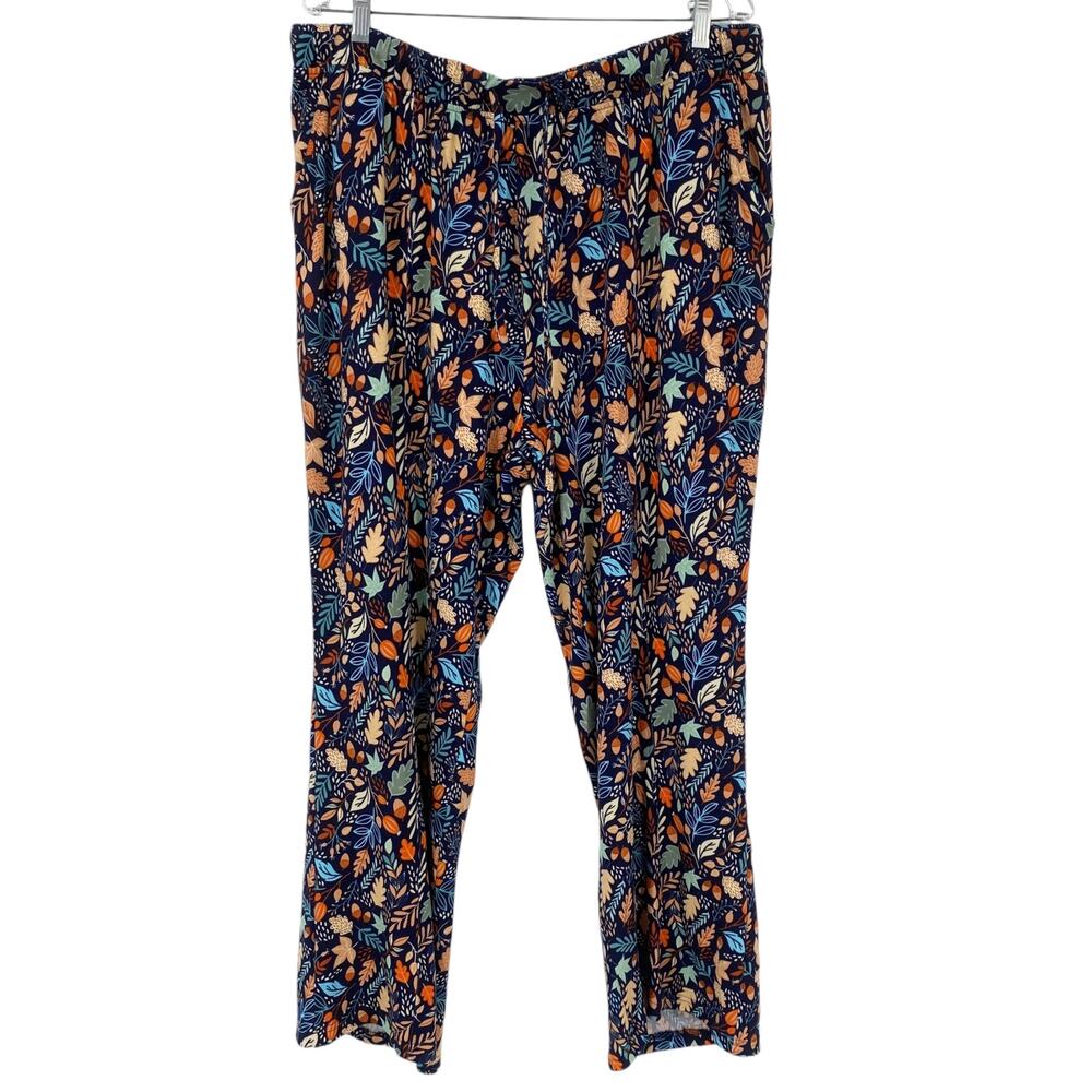 NO BRAND Cozy Knit Loungewear Pants Autumn Leaves Print Size 1X Pockets - Picture 2 of 5